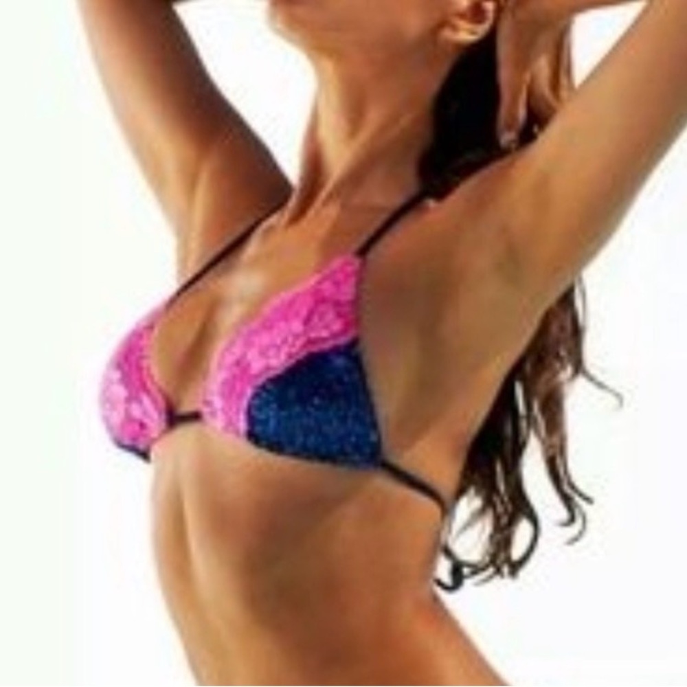 Sexy Beach Bunny Swimwear Sequin Lacy Bikini Small TOP ONLY
